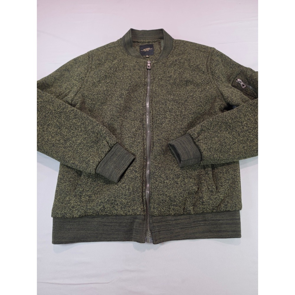 Six Lincoln New York Mens Olive Green Marled Knit Bomber Jacket Sz S 6Z9C100LVS